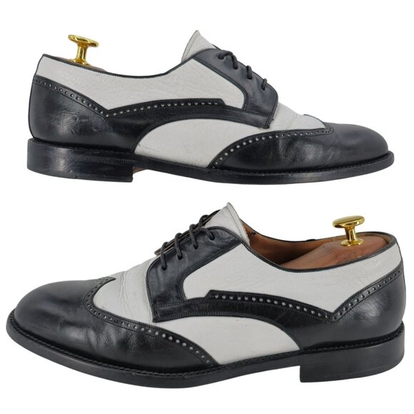Vintage Mezlan Black White Leather Wingtip Spectators Mens 9M Formal Dress Shoes - Picture 4 of 12